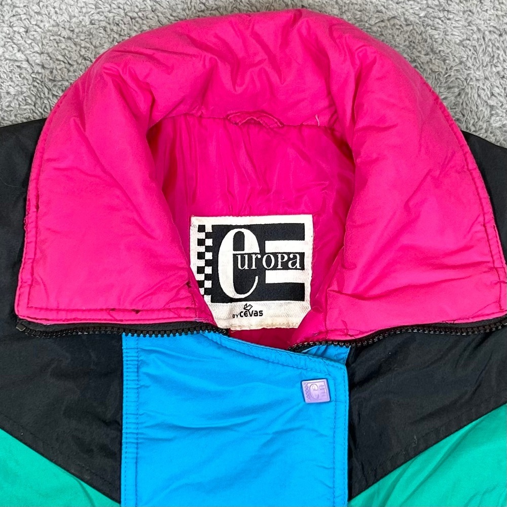 Vintage Europa by Cevas Colorblock Ski Jacket Pink Teal Purple 80s Retro XL
